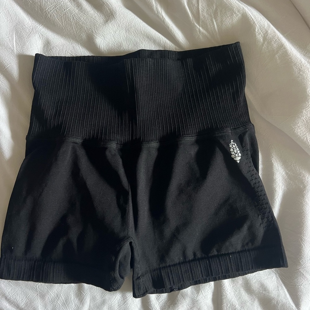 Free People Black Ribbed Biker Shorts